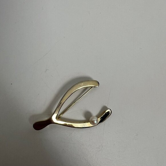 Vintage Brooch 12K GF Wishbone Pearl Gold Filled - Picture 6 of 11